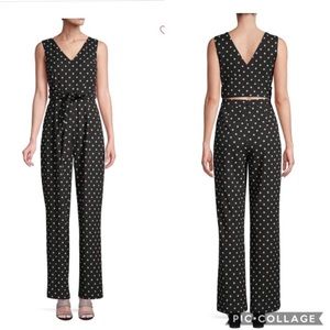 NWT CALVIN Klein PolkaDot Cross Back Wide Leg Jumpsuit